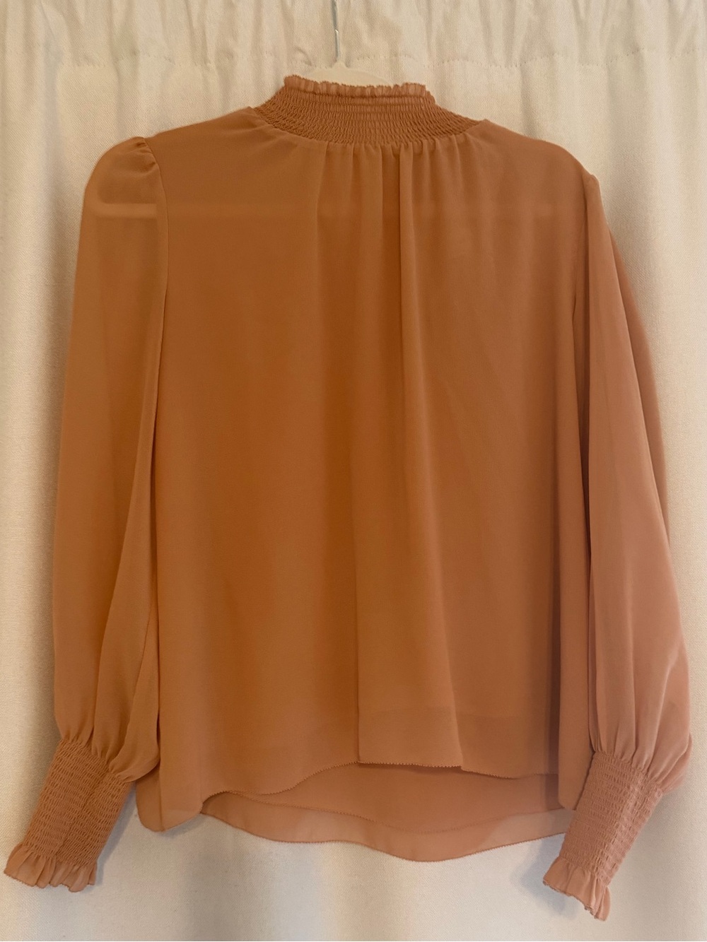 Wilfred Smocked Neck Long-Sleeve Blouse in Rust